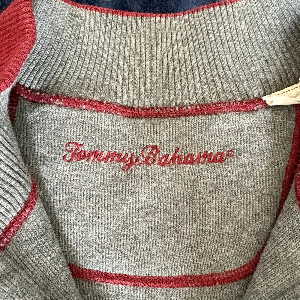 Tommy Bahama Reversible Quarter Zip Pullover Burgundy Gray Marlin Sweater XL/XXL - Picture 2 of 16